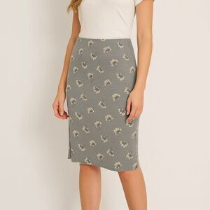 LOFT Textured Thick Cotton Pencil Skirt Blue Multicolor Floral 8 Side Slit